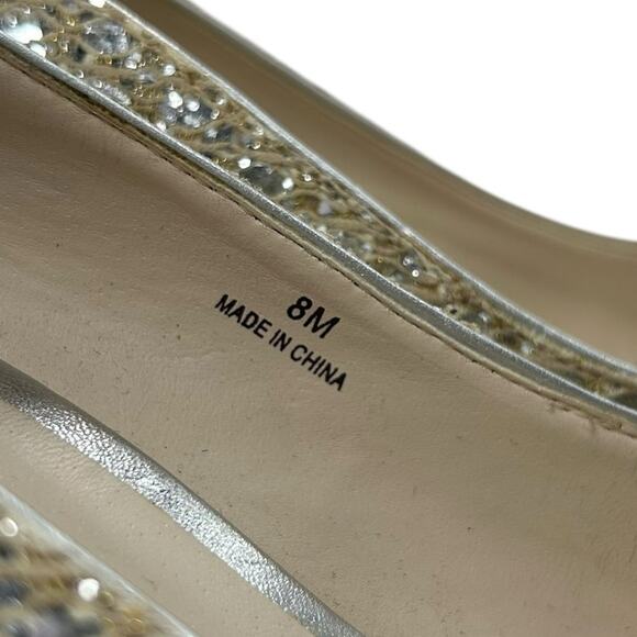 Coach And Four Gold Silver Sequin Sparkle Open Toe Heels Womens 8 AS IS - Picture 2 of 10